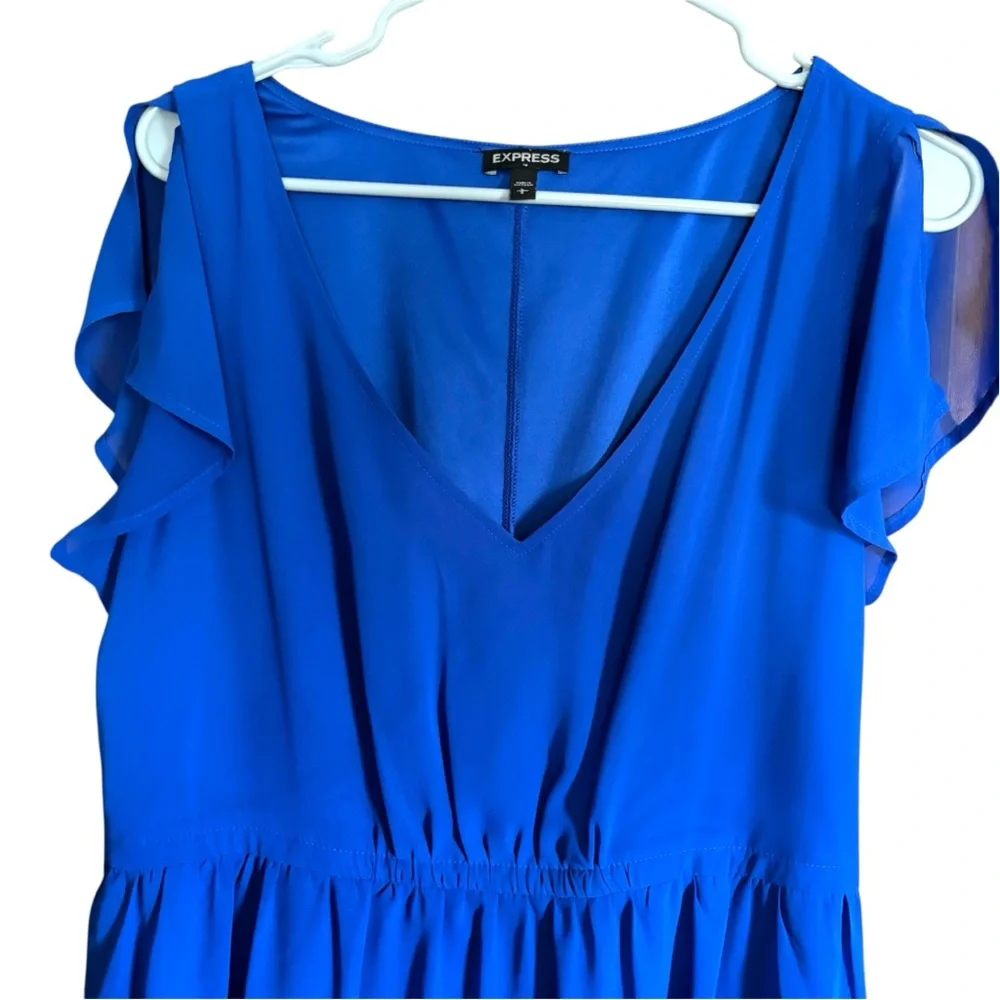 💙💙Express Royal Blue V-Neck Dress with Flutter Sleeves - Picture 2 of 10